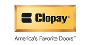 A yellow and black logo for clopay.